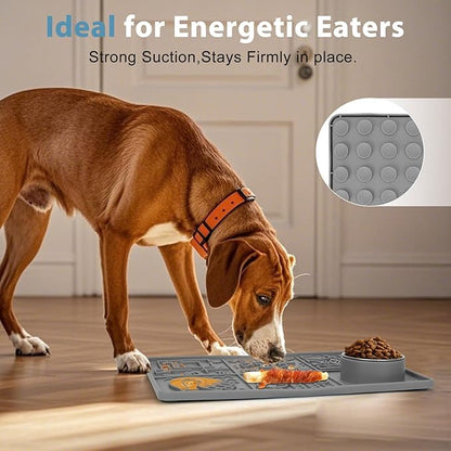 Lick Mat for Dogs Large Breed,Silicone Dog Licking Pad with Strong Suction Cups&Stainless Steel Bowl for Dog Anxiety Relief,Dogs Enrichment Toys for Bathing,Grooming,Training Grey