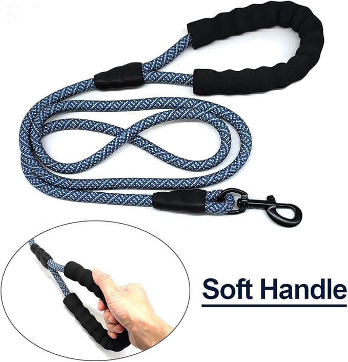 MayPaw Heavy Duty Rope Dog Leash, 3/4/5/6/7/8/10/12/15 FT Nylon Pet Leash, Soft Padded Handle Thick Lead Leashes for Large Medium Dogs (Navy, 1/2" * 6')