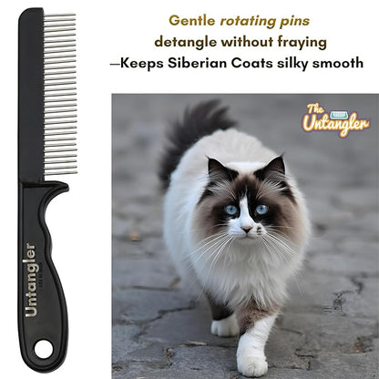 Super-Groom Combs with Smooth Rotating Teeth for Painless Mat Removal (Black, 30 Fine-Spaced Teeth)