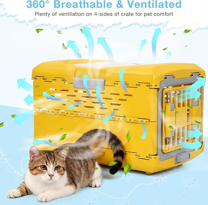 Cat Carrier Pet Carrier for Cat, Plastic Collapsible Cat Carrier Hard for Camping Vet Visits Travel, Fully Breathable Pet Travel Carrier Crate Under 13LBS (18.9" L x 11.8" W x 12.6" H)