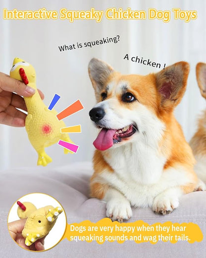 Dog Squeaky Toys Chicken, Natural Rubber Chicken Dog Toys 5 Pcs, Interactive Training Toys for Puppies Small Medium Breed Gentle Chewers