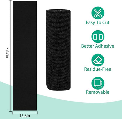 Cat Scratch Couch Furniture Protector, Trimmable Self-Adhesive Cat Scratch Carpet, DIY Climbing Cats Scratch Mat for Covering Cat Scratching Post and Wall & Door Protector from Cat Claws (Black)