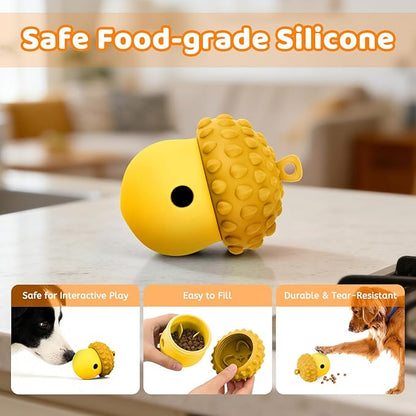 Dog Treat Toys for Puppy, Silicone Dog Toy Treat Dispenser Slow Feeder, Dog Interactive Toys for Boredom, Dog Enrichment Toys to Keep Them Busy, Interactive Dog Toy 1 Pack (Yellow)