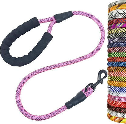 MayPaw 3FT Heavy Duty Rope Dog Leash, 6/8/10FT Nylon Pet Leash with Soft Padded Handle, Thick Lead Leashes for Large Medium Dogs Walking Training (Pink-Blue dot, 1/2" * 3')