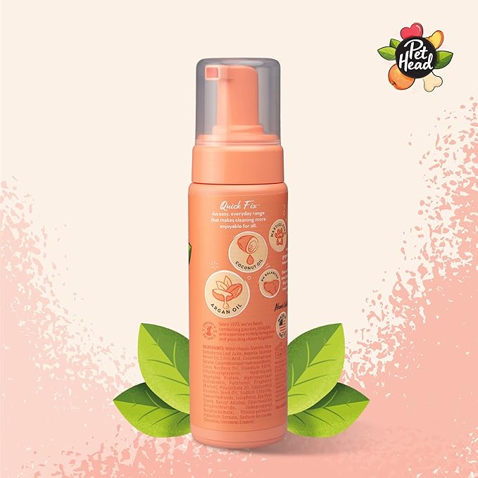 Pet Head Quick Fix Dog Grooming Foam | Peach Scent | No Rinse Dog Shampoo for Smelly Dogs | Nourishes and Deodorizes Pet Coat & Skin | Vegan | Gentle Formula for Puppies | Made in USA | 6.7 fl. oz.