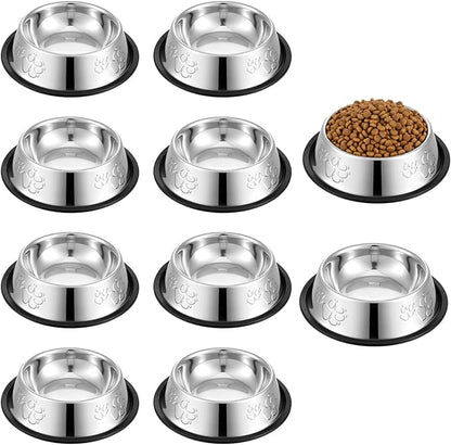 10 Pcs Stainless Steel Dog Bowls, Silver Non-Slip Pet Feeding Bowls with Rubber Base, 7 oz Capacity for Small Medium Dogs, Cats, Kittens, Rabbits