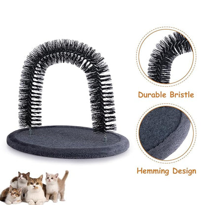 Hollypet Self Grooming Massager and Scratcher Toy - Cat Arch Brush for Back Grooming, Hair Cleaner Pads, Dark Gray