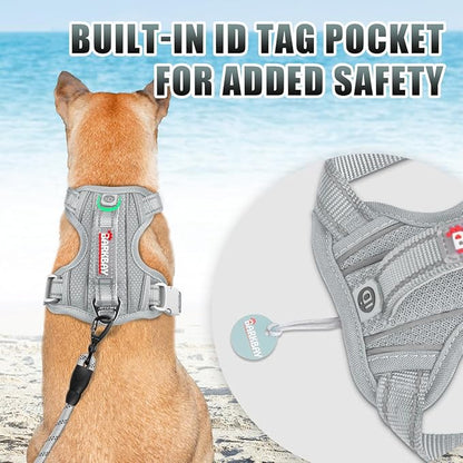 BARKBAY No Pull Dog Harness Large Reflective Dog Harness with Front Clip and Easy Control Handle for Walking Training Running with ID tag Pocket(Grey,M)