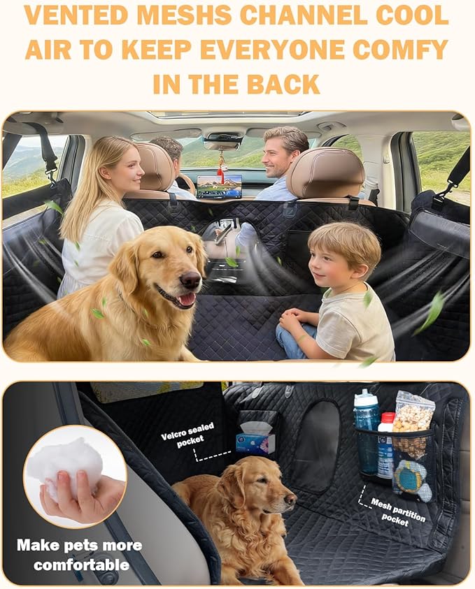 Dog Seat Cover For Back Seat- Heavy Duty Soft Bottom Car Hammock for Dog, With a Heightened Design Both Side,Fits Cars,Suv, and Mid-Size Trucks, Waterproof and Machine Washable,Black&Large Size.