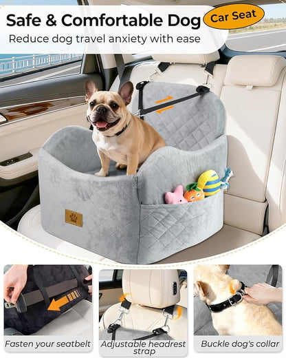 Dog Car Seat for Small/Medium Dogs, Detachable Washable Dog Booster Car Seat Under 35lbs, High-Support Memory Foam,Travel Bed with Storage Pockets