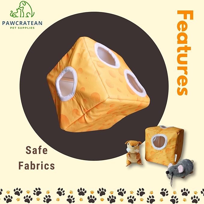 7" Squeaky Plush Toy for Puppies Small Dogs Self Etertainment Washable Soft Made [PET ONLY] (Cheese & Mouse)