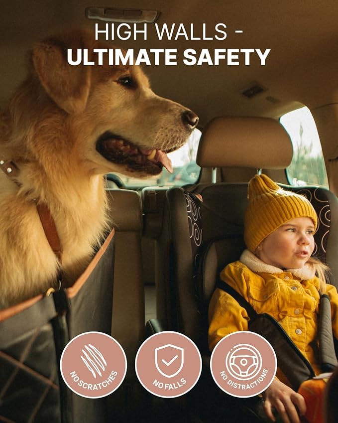 Owleys Dog Car Seat Cover for Back Seat with Shock-Absorbing Dog Seat Belt, Waterproof 600D Oxford Dog Hammock for Car, Heavy Duty Pet Seat Cover for SUV & Trucks - Black Standard