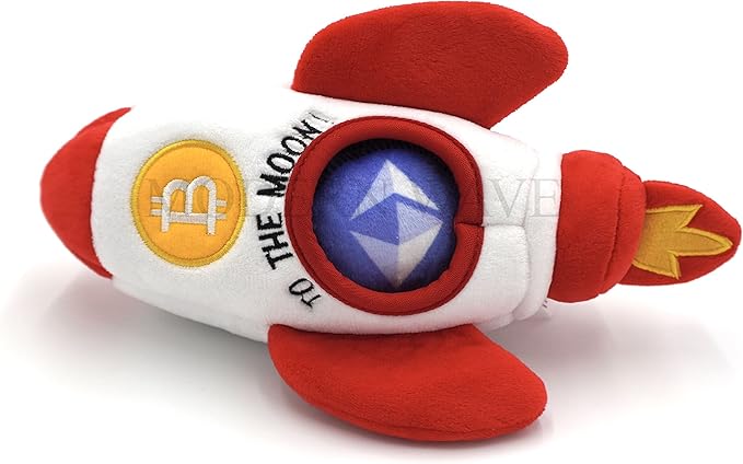 MODERN WAVE - Squeaky Plush Dog Toy Bitcoin Crypto - Interactive Hide and Seek Squirrel Type Puzzle Toy for Dogs, Small - Medium Size (Rocket and Coins)