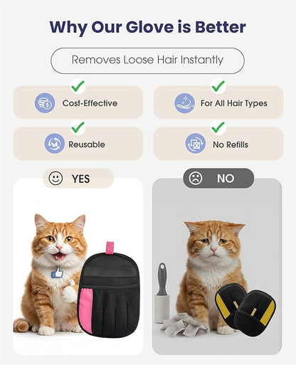Pet Hair Remover Glove for Dog & Cat, Reusable Electrostatic Magic Brush, Five-Finger Hair Removal Mitt for Cleaning Clothing, Bed, Couch, Carpet, and Car Seat Pink