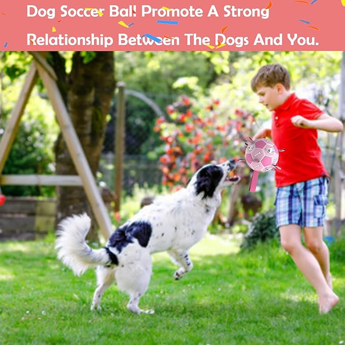 Dog Soccer Ball, Interactive Toys for Tug of War, Puppy Birthday Gifts, Tug Toy, Water Toy, Durable Balls for Small & Medium Size(8 inch-Pink)