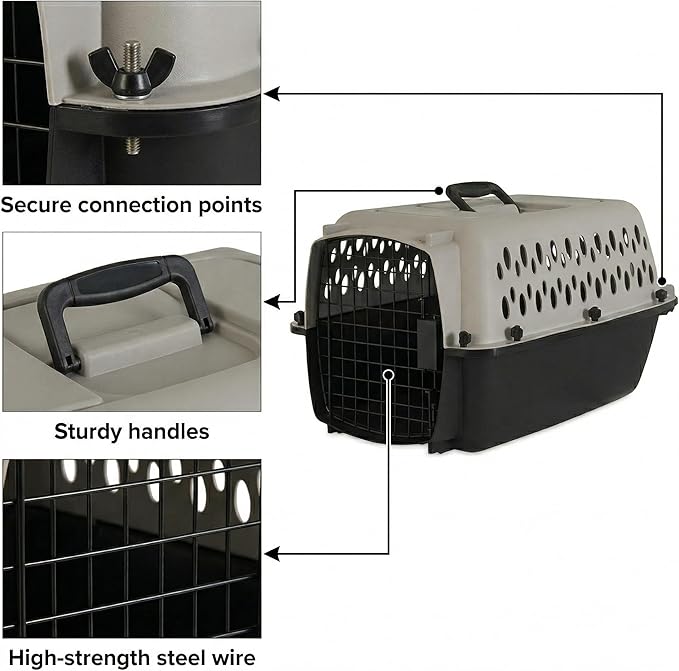 Hard-Sided Pet Travel Carrier for Small Dogs and Cats, 23-Inch Portable Plastic Kennel with Steel Wire Door, Secure Latch, and 360-Degree Ventilation for Vet Visits and Training
