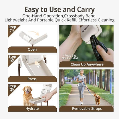Dog Water Bottle, Portable Leakproof Water Bowl for Dogs, Foldable Dog Water Dispenser with Poop Bag Dispenser for Puppy Outdoor Walking, Hiking, Travel, 10.15oz