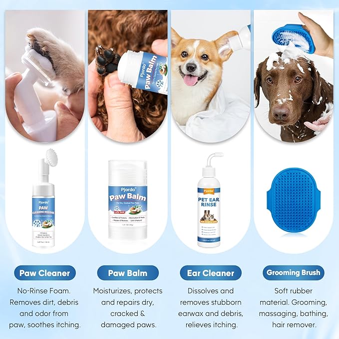 Dog Wipes Cleaning Deodorizing, Grooming Wipes & Paw Cleaner, Pet Cleaning Kit for Teeth, Ears, Eyes, Paw, Body, Ear Rinse, Essential Dog Supplies Set