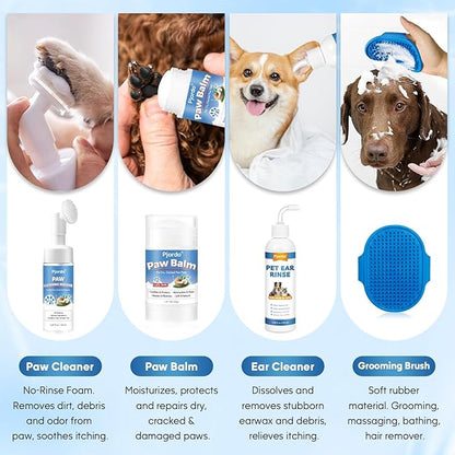 Dog Wipes Cleaning Deodorizing, Grooming Wipes & Paw Cleaner, Pet Cleaning Kit for Teeth, Ears, Eyes, Paw, Body, Ear Rinse, Essential Dog Supplies Set