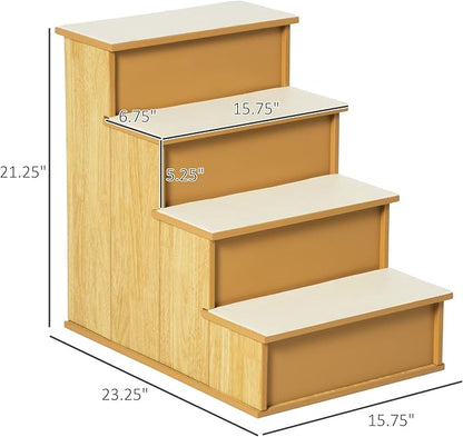 PawHut Pet Stairs, Small Pet Steps with Cushioned Removable Covering for Dogs and Cats Up to 22 Lbs., Natural
