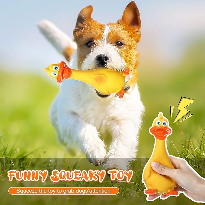 6 Pcs Latex Chicken Squeaky Dog Toys 7-8" Soft Rubber Duck Dog Chew Toy Screaming Standing Stick for Puppy Small Medium Pet Day Gifts Interactive Play Fetch Prank(Cute Style)