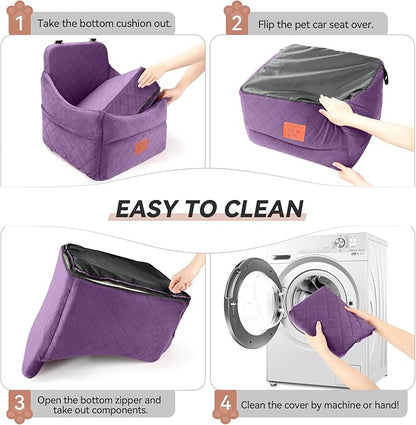 GL GLENSLAVE Dog Car Seat for Small/Medium Dogs, Dog Booster Car Seats with Thick Cushion for Dogs Under 35lbs, Detachable Washable Pet Carseat with Storage Pockets, 2 Safety Belts(Purple)