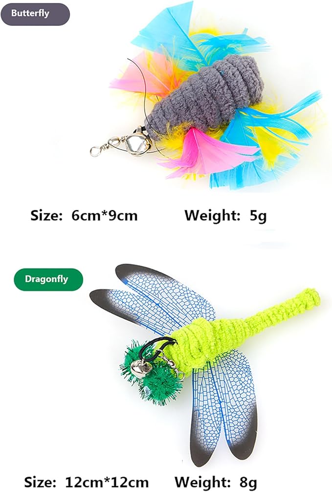 2 Pcs Dragonfly,Multi Feather Teaser and Exerciser for Cat and Kitten - Cat Toy Interactive Cat Wand Feather Toys CT15-6 Dragonfly