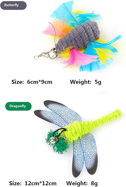 2 Pcs Dragonfly,Multi Feather Teaser and Exerciser for Cat and Kitten - Cat Toy Interactive Cat Wand Feather Toys CT15-6 Dragonfly