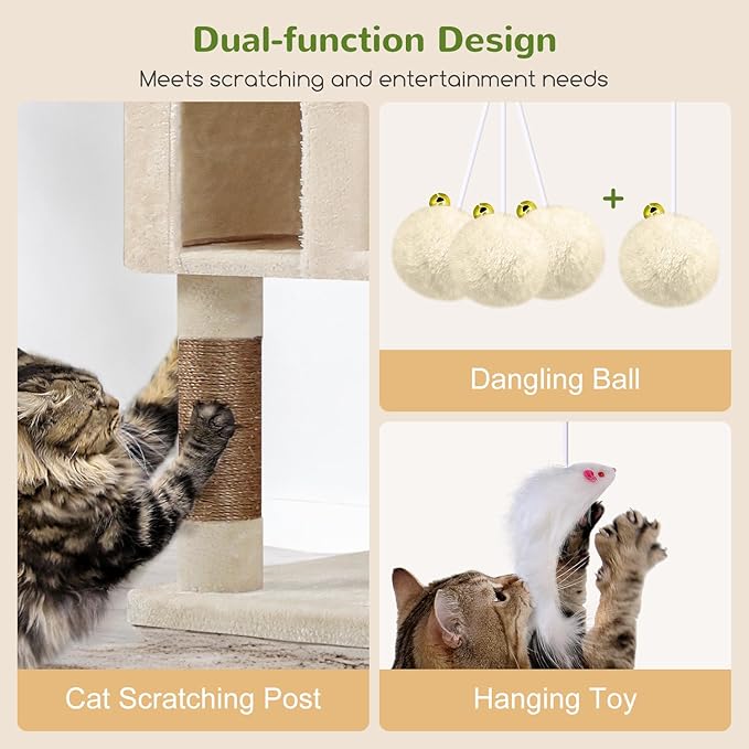 Globlazer Cat Trees and Towers for Multiple Adult Cats, 82-inch XXL Tall Cat Tree Tower for Indoor Cats with Scratching Post, 3 Perches, 2 Condos, 2 Hanging Baskets, F82, Beige