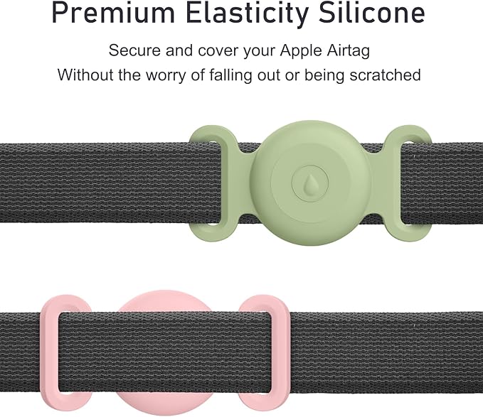 for Air Tag Dog Collar Holder, 2 Pack GPS Tracking Accessories Anti-Lost Silicone Air Tag Holder Case for Pet Cat Dog Collars (Pink+Matcha, Large)