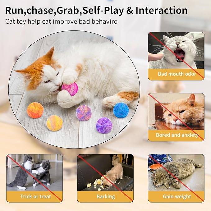 Retro Shaw Catnip Balls with Bell Inside - 6 Pcs Interactive Catnip & Silvervine Cat Toys, Durable Wool Balls for Indoor Cats, Kitten Teething Toys, Natural Catnip Toys for Bored Cats