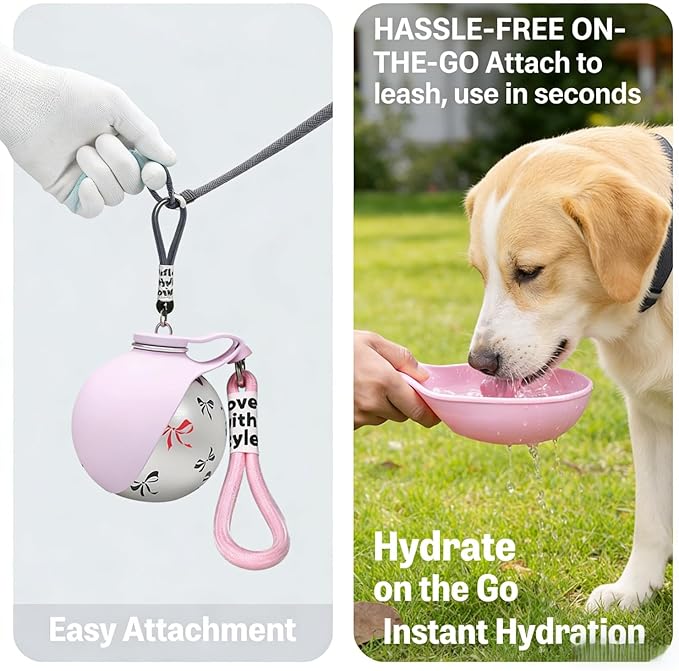 2-in-1 Portable Dog Water Bottle for Small Dogs, 10oz Dog Travel Water Bottle - Leak-Proof & One-Hand Operation, Stainless Steel Bottle & Silicone Bowl for Walking Hiking (Blue)