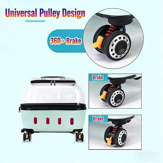 Pet Carrier with Wheels, 360° Rotating Castors, Foldable Dog & Cat Travel Suitcase, Portable and Breathable Pet Carrier with Transparent Window and External Handle White