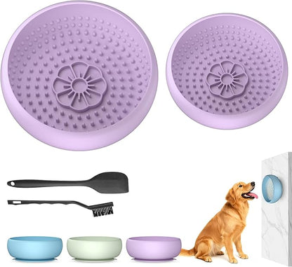 Pawinner 2 Pack Dog Lick Bowl, Freeze Lick Mat for Dogs, Non-Slip Slow Feeder Licking Bowl with Suction Cups, Food Grade Silicone, Enrichment Puzzle Feeder for Distraction(Purple)