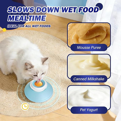 Cat Liquid/Wet Food Licking Bowl, Slow Feeding Pet Bowl, Cat Lick Ball Bowl, Non-Slip Design, Slow Eating, Pet Anxiety Relief Toy, Interactive Cat Bowl （Yellow Ball）
