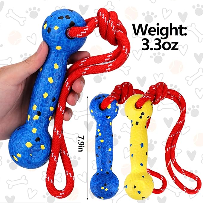 Mity rain Floating Dog Toys –E-TPU Water Pool Fetching Toy with Rope for Small Medium Large Pet, Bumper Shape Indestructible Interactive Dog Chew Toys for Summer Outdoor Training Fun (Yellow+Blue)