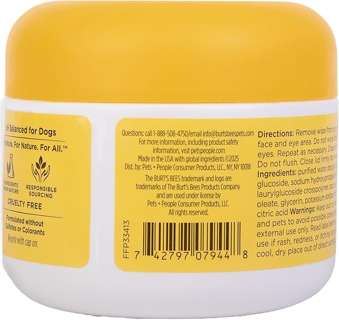 Burt's Bees for Pets Eye & Ear Cleansing Wipes for Dogs, Fragrance-Free, 98% Natural Origin Formulas, Gentle Spot Cleaning Sheets for Dog Eyes and Ears, 100 Count