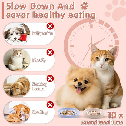Cat Slow Feeder Bowl Set - 2 Pcs Pastel Series Cat Plate for Dry and Wet Food - Cute Maze Feeder Dish for Healthy Eating- Slow Feeding Bowls Whisker Friendly - Dishwasher Safe(Blue and Pink)