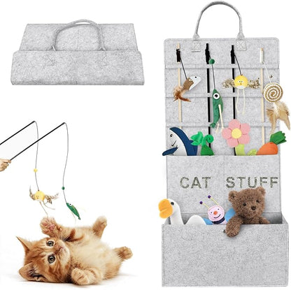 5-layer Cat Wand Toy Storage Bag, 31.6in Multifunction Pet Toy Storage Hanging Bag