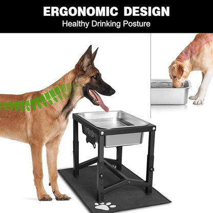 2 Gallon Elevated Large Dog Water Bowl, 4 Adjustable Height 10.5-15.8'' Raised Stainless Steel Bowl Stand with Anti-Slip Mat for Large Breed, Metal Dog Feeding Station for Relief Joint Pressure