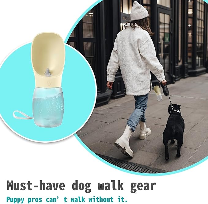 Portable Dog Water Bottle, 12 oz, Leak-Proof Travel Pet Dispenser, Teal,Puppy Water Dispenser with Drinking Feeder for Travel (Blue, Small)