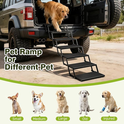 Foldable Dog Car Steps - Upgraded Non-Slip Pet Stairs for Large Dogs, Portable Metal Frame Dog Ramps for High SUV, Truck and Cars, Lightweight Pet Ladder with High Load-Bearing Capacity，Up to 350Lbs