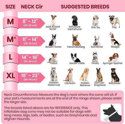 BARKLESS Dog Cone, Inflatable Dog Cone After Surgery, Soft Surgery Collar with Enhanced Anti-Licking Guard Shield for Pets, Patented Protective Donut Collar (Hot Pink, M (Neck: 8"-11"))