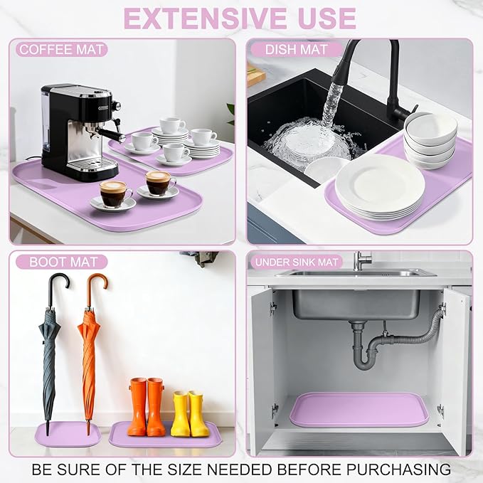 Silicone Pet Food Mat with Raised Edge for Food and Water Bowl, Dog Feeding Mats, Cat Food Trays for Floor Waterproof, Rubber Tray for Dogs and Cats, 24 x 16 x 0.8 Lavender