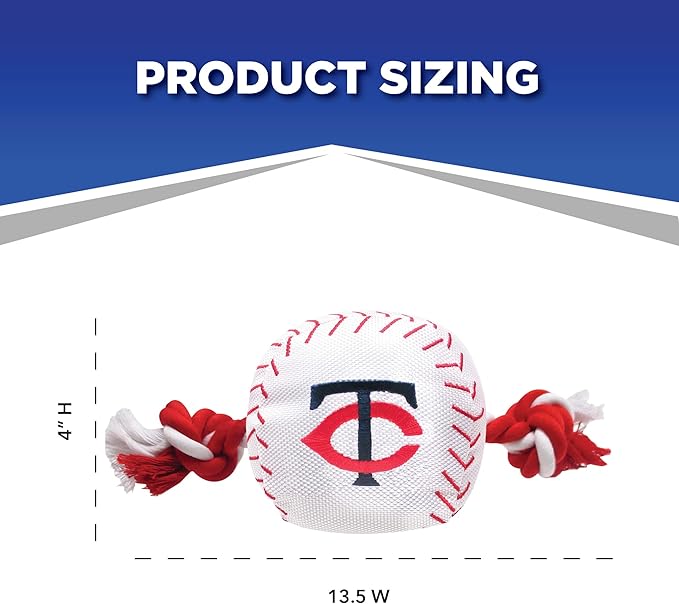 MLB MINNESOTA TWINS Baseball Rope Toy for DOGS & CATS. Tough nylon, Sporty Baseball Design, Heavy-duty ropes with Inner SQUEAKER