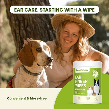 Ear Finger Wipes for Dogs & Cats, Thicker Dog Ear Cleaner Wipes, Natural Relief Cat Ear Cleaner Dog, Pet Health Supplies for Dog Small Animal Cat, Aloe Scent Deodorizing - 50 Count