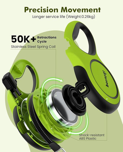 Pecute16ft Retractable Dog Leash with Chew Proof Extender 18'', Lightweight Dog Retractable Leash with Poop Bag Holder, Anti-Slip Grip, Leashes for Puppy and Medium Dogs 11lbs-66lbs (Green)