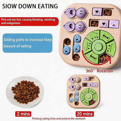 Dog Puzzle Toys, 4-in-1 Interactive Dog Toys for Boredom, Treat Dispensing Slow Feeder for Mental Stimulation, Enrichment Toy for Smart & Beginner Dogs, Khaki