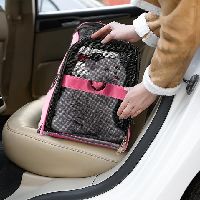 Sweetude 4 Pcs Cat Carrier Soft-Sided Pet Carrying Bag for Cat Under 13 Lbs, 16.9 x 11x 7.5 Inch, Portable Foldable Comfortable Bag for Small Pet Travel(Rose Red, Blue)