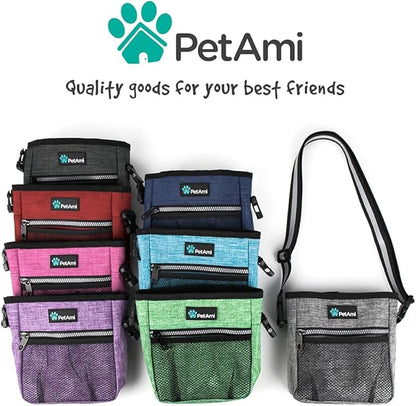 PetAmi Dog Treat Pouch, Pet Treat Pouch for Training, Dog Walking Bag Holder for Kibbles, Pet Food Toy, Dog Trainer Essentials Supplies, Poop Bag Dispenser, 3 Ways to Wear (Pink)